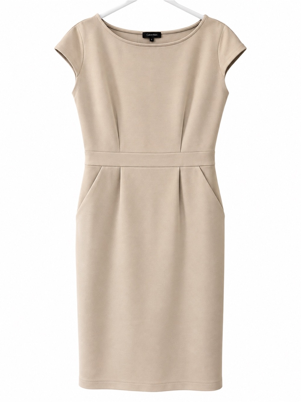 Quince Beige Sheath Dress Size Medium Cap Sleeve Career Work Cocktail M